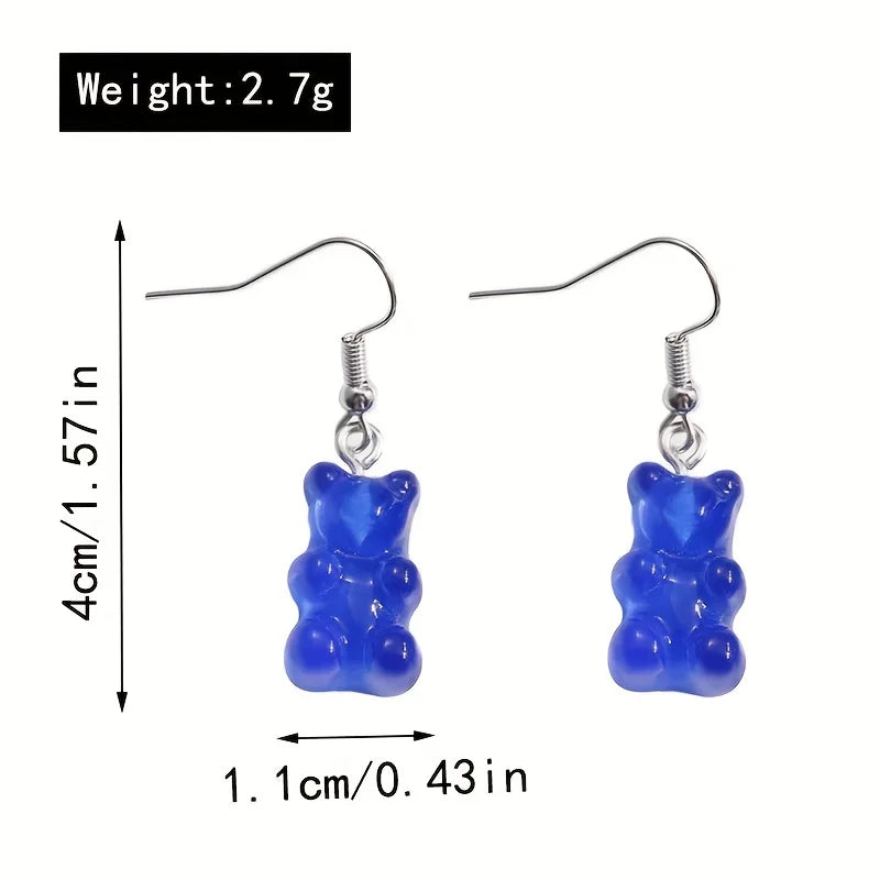 Set of 3 pairs of colorful transparent resin bear-shaped earrings, featuring a cute and playful design, perfect for adding a fun touch to any outfit. Ideal for those who love unique, whimsical accessories.