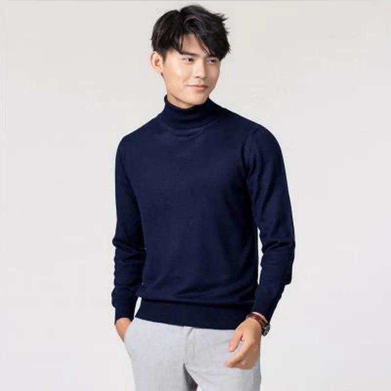 Turtleneck Men Cashmere Cotton Blend Pullover