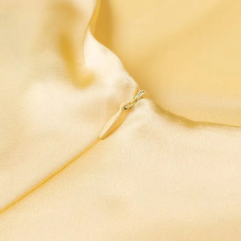 Robe Longue Satinée Jaune Femme