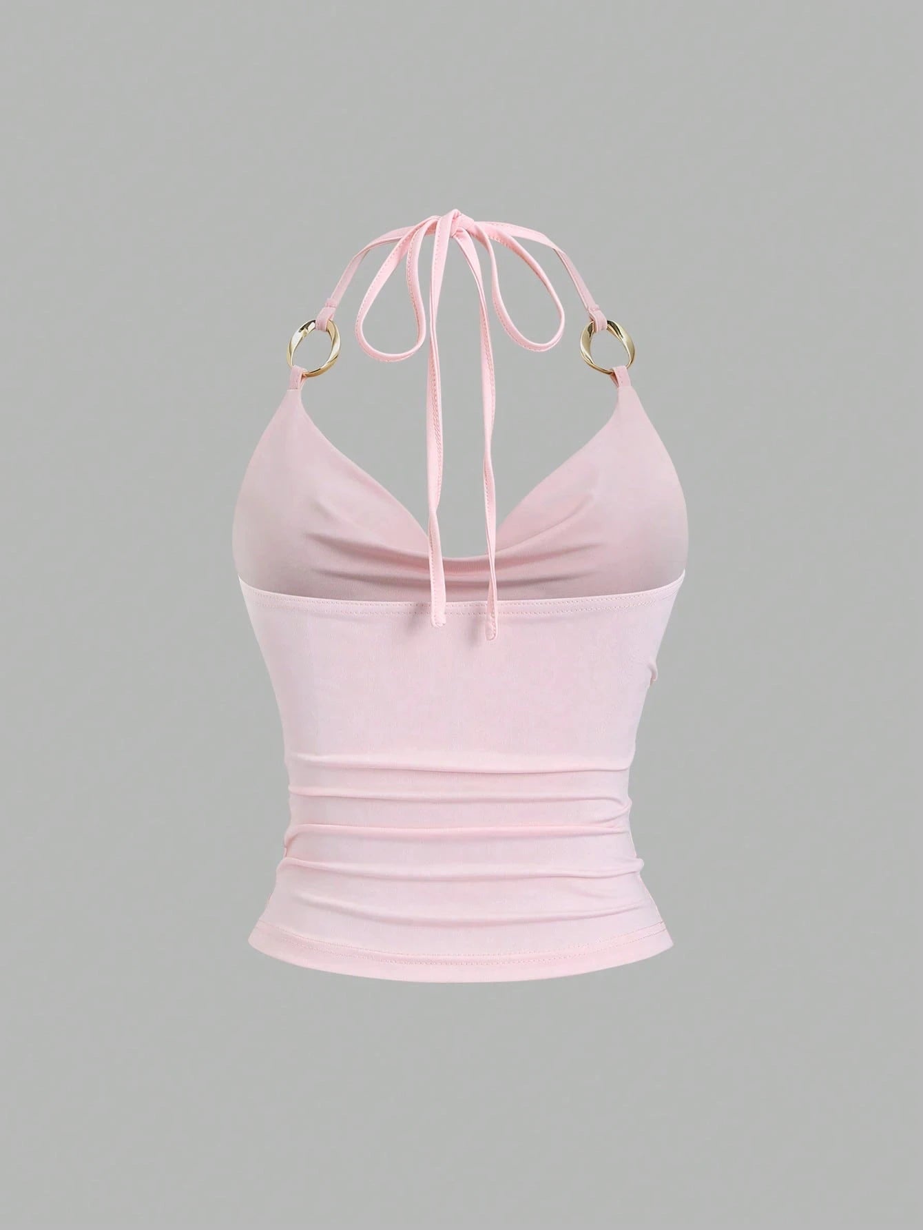 Women's Sexy Drape V-Neck Metal Decor Slim Fit Backless Halter Neck Cami Top Casual Solid Color Back Tie-Strap Crop Top 2026