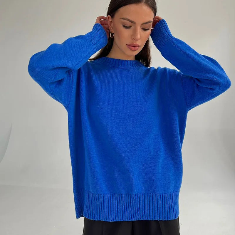 Pull à Manches Longues à Col Rond pour Femme