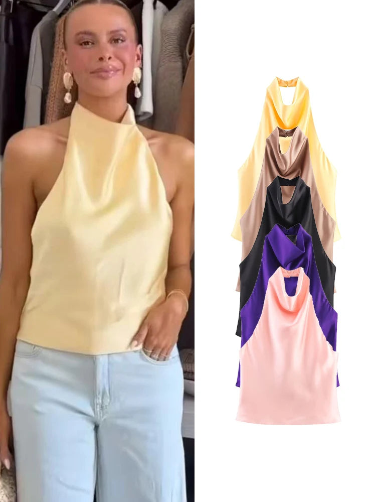 Haut Col Halter Chic Été Printemps