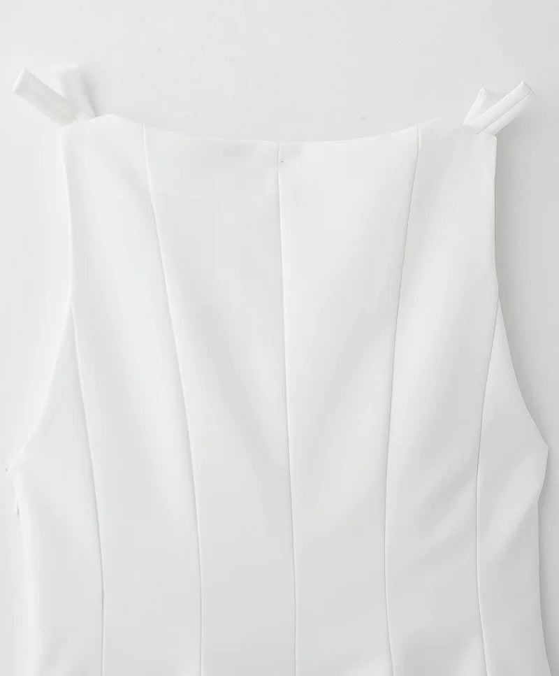 Top Sans Manches avec Nœud Blanc