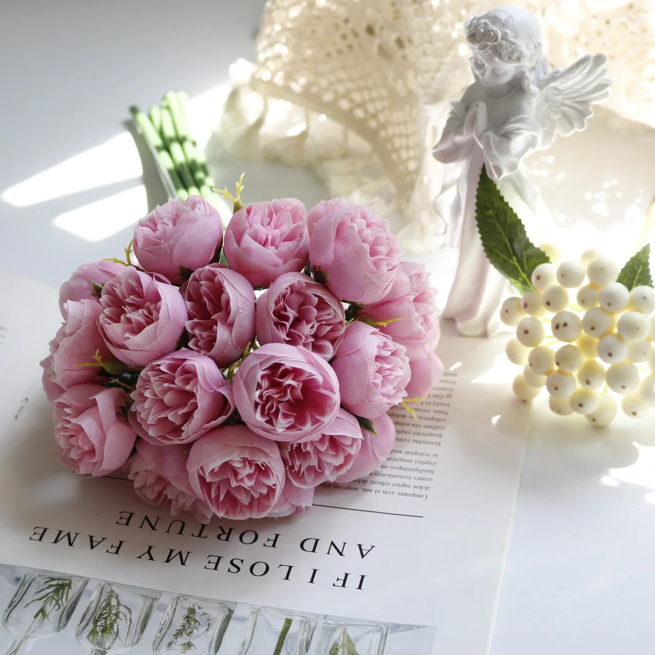 Bouquet de Roses et Pivoines Artificielles en Soie