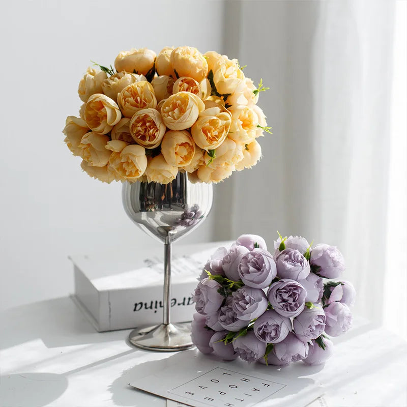 Bouquet de Roses et Pivoines Artificielles en Soie