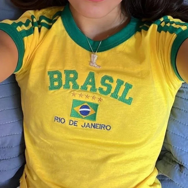 Crop Top Vintage avec Imprimé "Brazil"