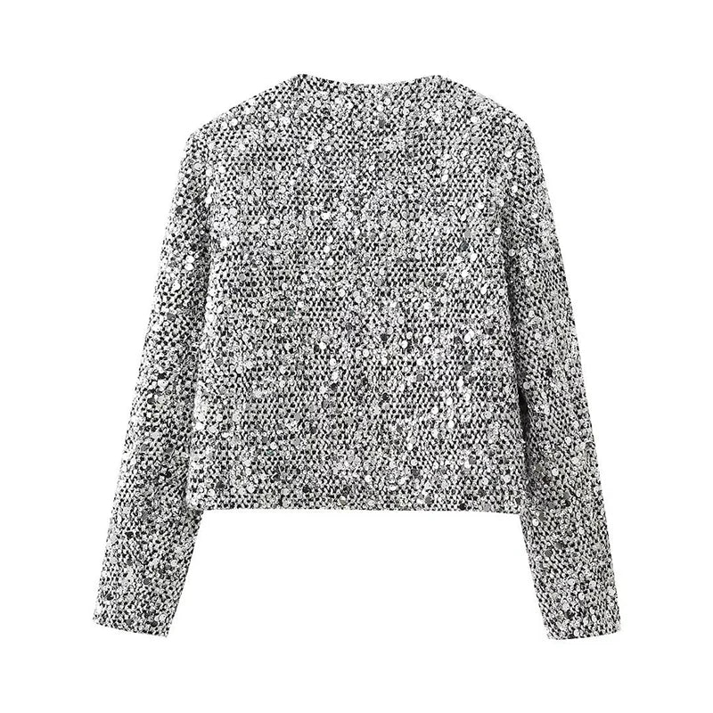 Veste courte chic en sequins argentés pour femmes