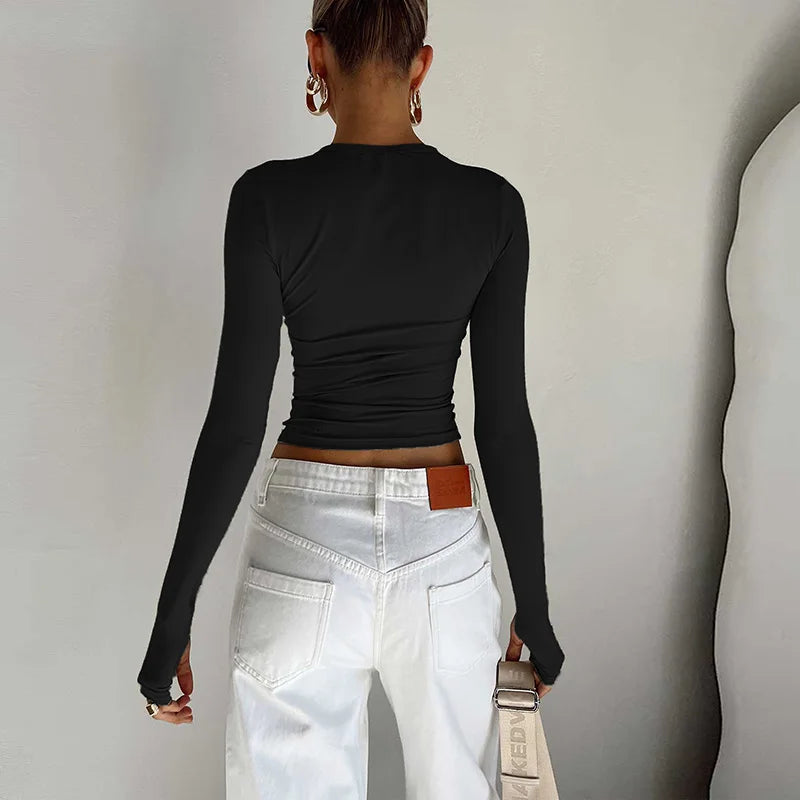 Crop Top Femme Slim Fit à Manches Longues