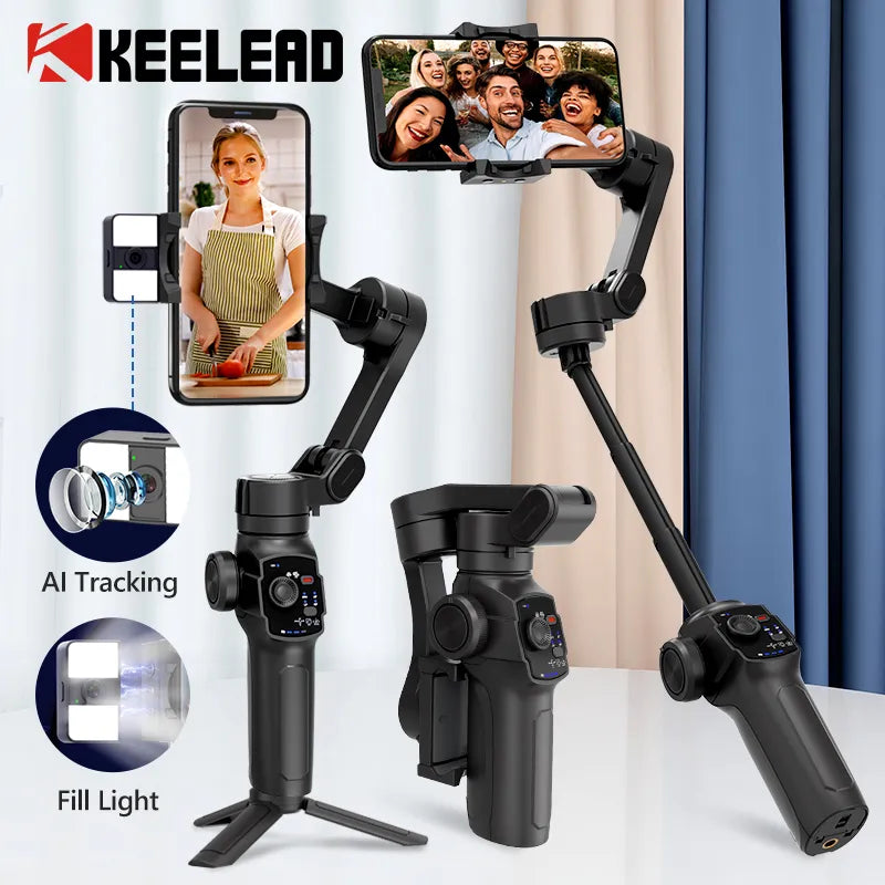 Stabilisateur de téléphone portable anti tremblement avec tige d'extension pour vlog