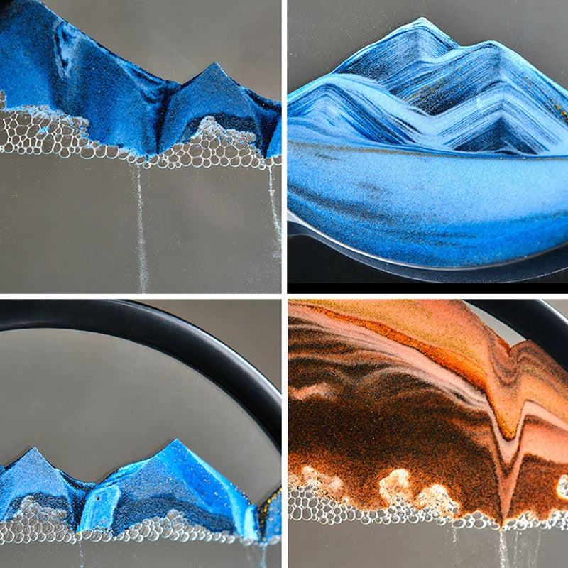 Art en Sable 3D - Tableau de Décoration en Verre avec Paysage Architecture Rétro