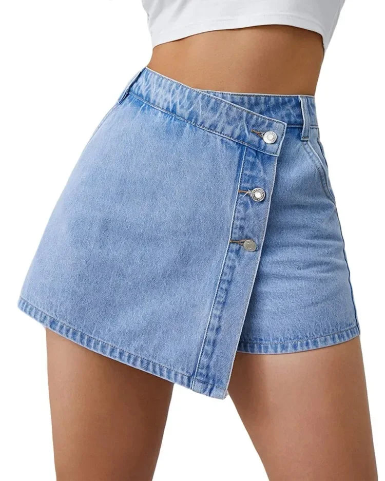 Jupe-Short Femme en Jean Taille Haute Asymétrique